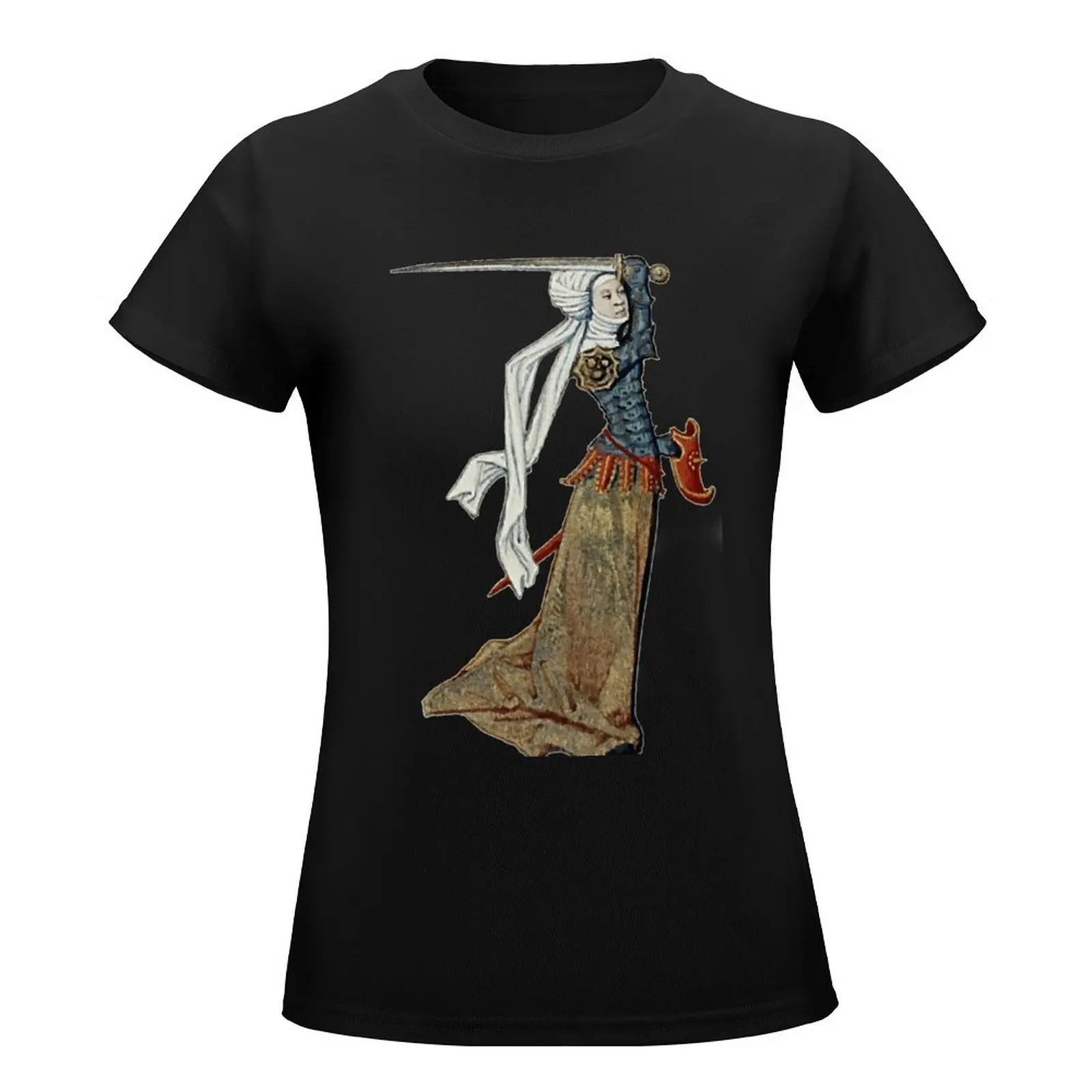 Medieval Warrior Woman with Sword & Buckler T-Shirt anime clothes tops funny t shirts for Women