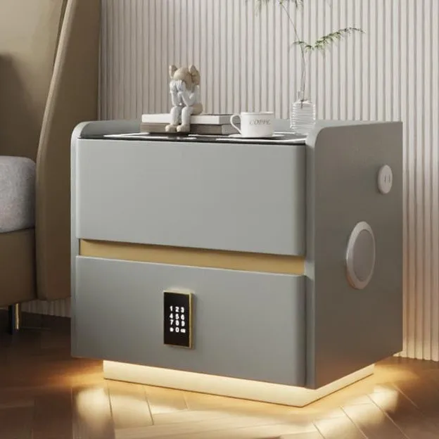 

Solid Wood Intelligent Suspended Bedside Table Modern and Simple Home Bedroom Small Apartment Light Luxury Multifunctional