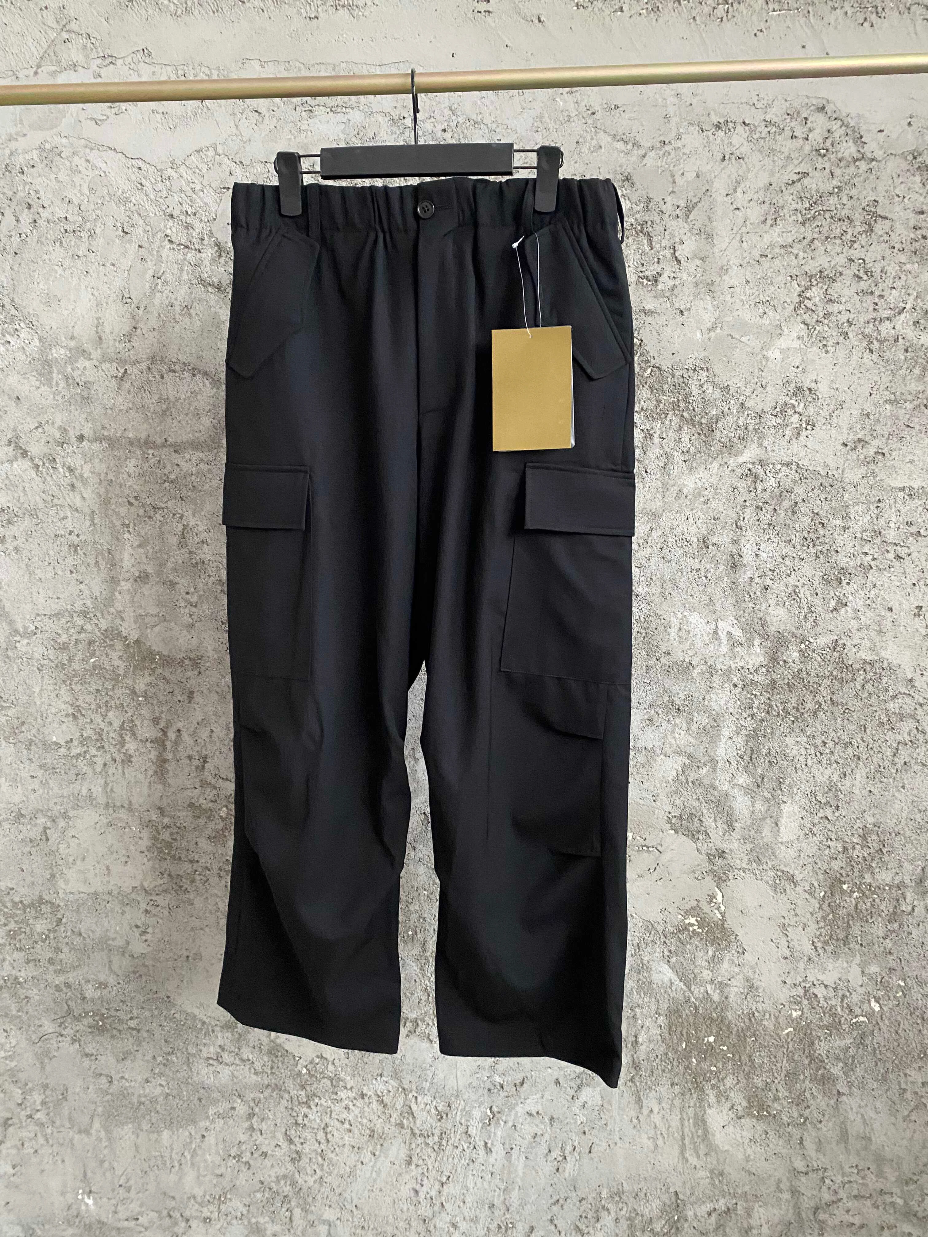 

TOP-YAMAMOTO original wool wide-leg pants, drawstring cuffs, large flap pocket cargo pants, caprix pants for men