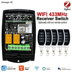 Universal 2CH Tuya Zigbee Wifi Garage Remote Control Receiver For 433mhz 433.92MHz Transmitter Switch Door Opener Gate Control