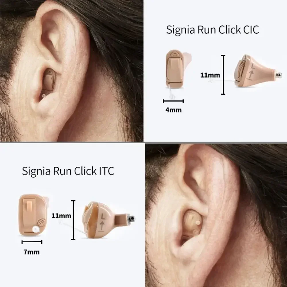 Signia 8 Channels Digital Invisible CIC Hearing Aid RUN Click ITC Signia Smartphone APP Fit Dry Case