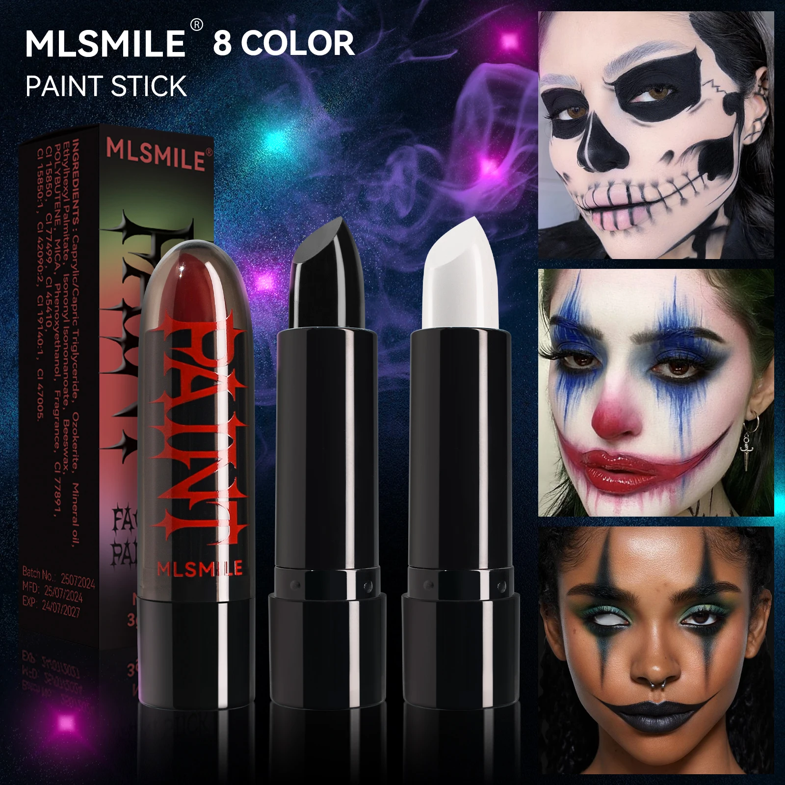 สีเพ้นท์ร่างกายสำหรับวันฮาโลวีนสีครีมกันน้ำสีนีออนเขียวม่วงชมพูดำขาวครีมแต่งหน้าสำหรับงานปาร์ตี้