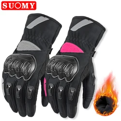 SUOMY Winter Motorcycle Gloves Waterproof Gant Moto Warm Lady Pink Full Finger Moto Gloves Touch Screen Motorbike Riding Gloves