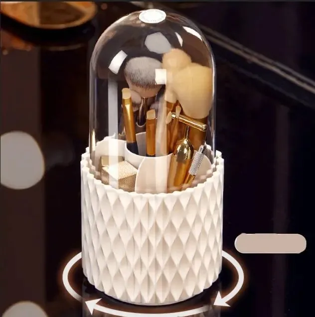 Actualice tu tocador: 360 °   Organizador de maquillaje giratorio: soporte compacto y portátil para brochas cosméticas y lápiz labial para cejas Pe