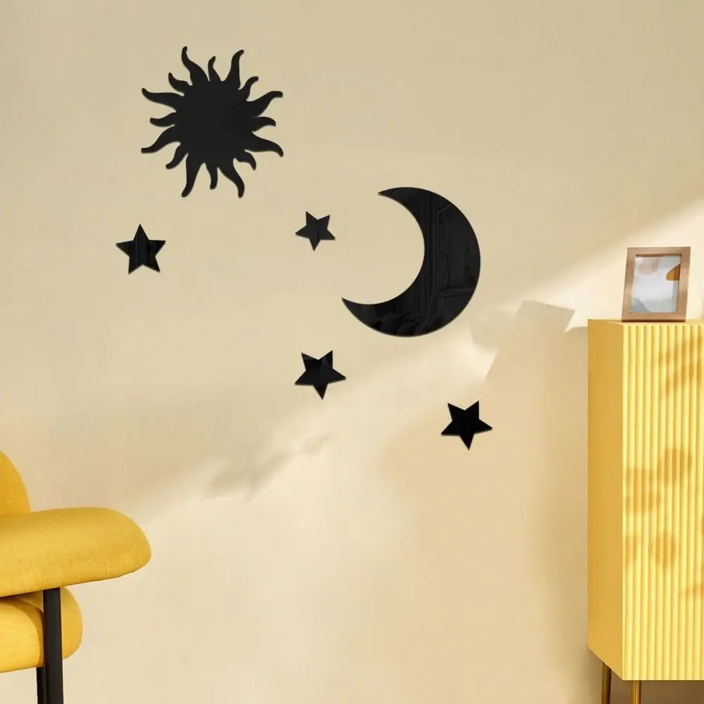

6PCS NEW Gold Silver Gold Mirror Wall Stickers Acrylic Stereo Star Moon Decals Self Adhesive Removed Ceiling Sticker Living Room