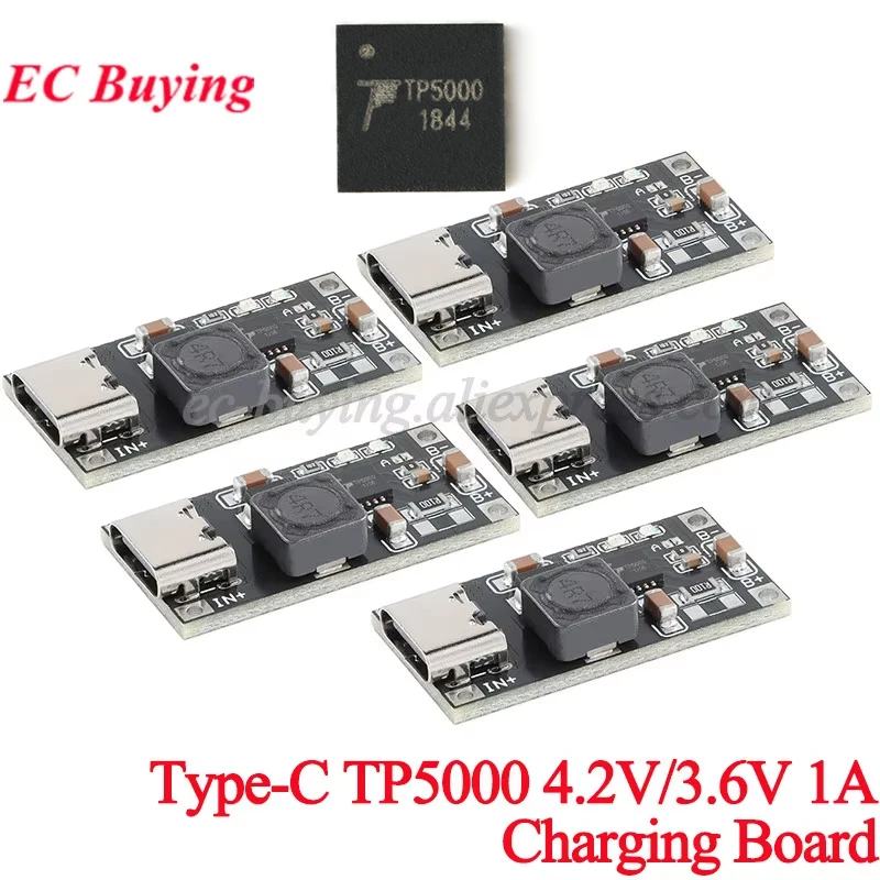 1Pc-10Pcs TP5000 Charging Management Power Supply Module Board 4.2V/3.6V 1A Single and Double Lithium Batteries TYPE-C Interface