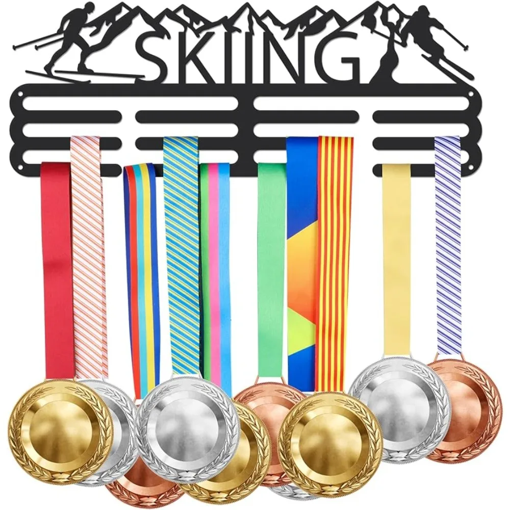 

Skiing Medal Hanger Alpine Skiing Medal Holder with 12 Lines Sturdy Steel Award Display Holders for Over 60 Medals Wall Mounted