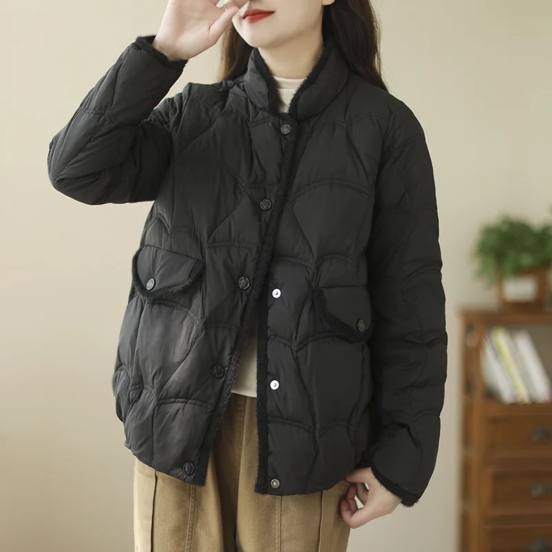 2025 Autumn Winter Women Single-Breasted Warm Short Puffer Coat Female 90% White Duck Down Jacket Parka