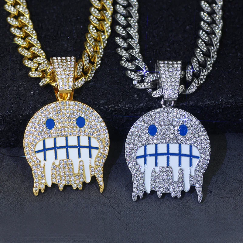 

Personalized ice face emoji emoji pendant hip hop full diamond cuban chain niche full diamond emoji necklace