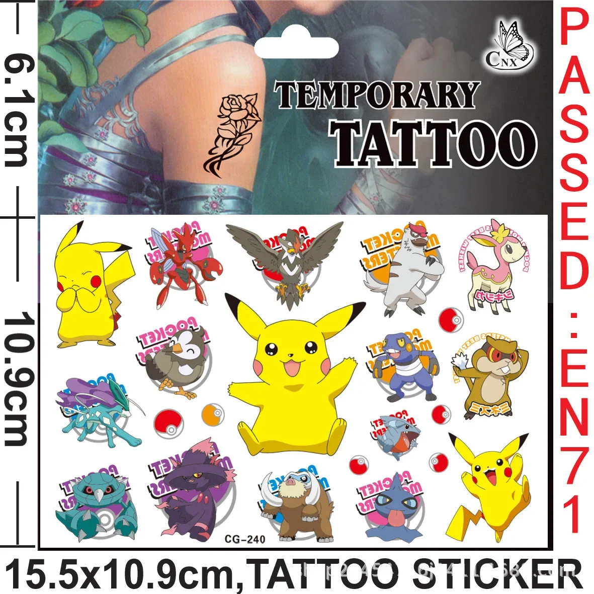 Adesivos de tatuagem pokémon à prova d'água, adesivo fofo de anime, suprimentos para festa de aniversário, decoração para crianças, brinquedo de recompensa, presente de natal