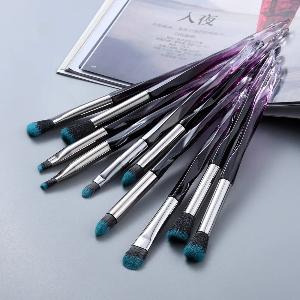 10 pincel de maquiagem deslumbrante, pincel de sombra, sobrancelha, pincel labial, corretivo, ferramentas profissionais de maquiagem para os olhos