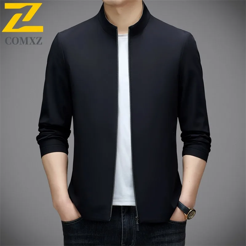 

COMXZ весенне-осенняя мужская куртка с воротником-стойкой, ветрозащитное пальто свободного покроя, высококачественная повседневная деловая верхняя одежда для работы, новинка 2025 г.