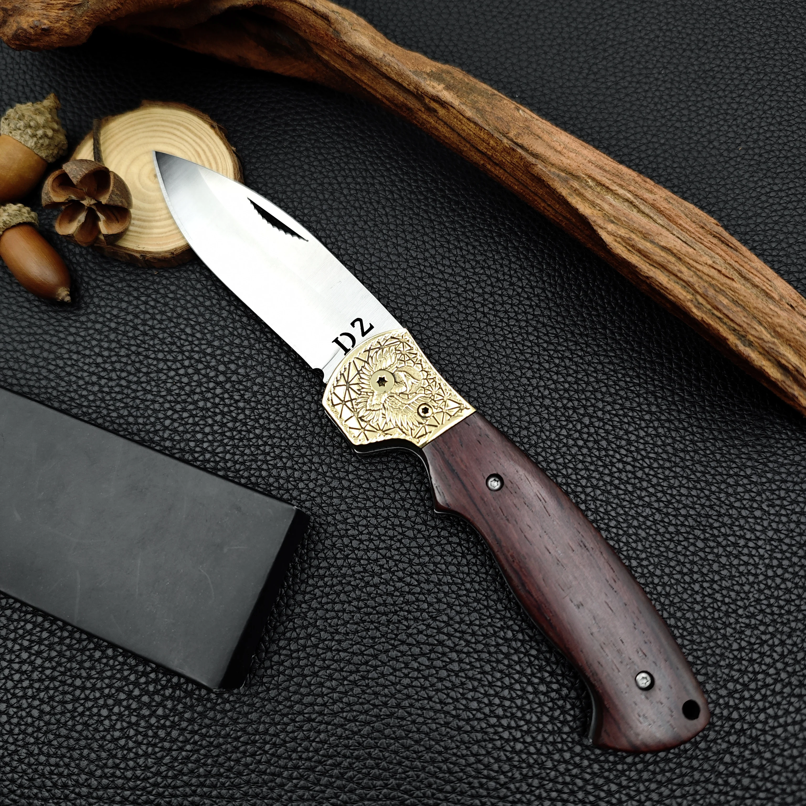 D2 steel Knife Folding Knives Chef Cut Meat Paring Fruit Boning Knife  Knives   Wooden handle EDC Knife