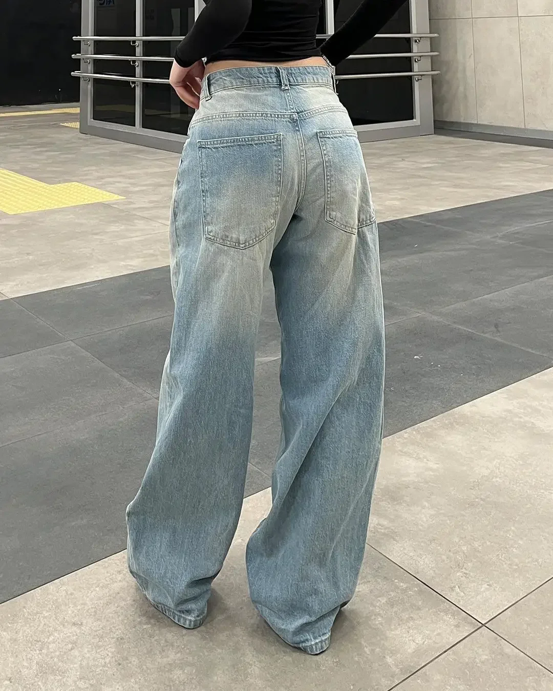 Calças retas largas de cintura alta, jeans azul vintage lavado e angustiado, calça casual clássica, moda Harajuku, nova, Y2K