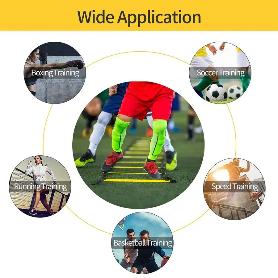 مجموعة سلم خفة الحركة، سلم تدريب مع أوتاد فولاذية وحقيبة حمل لكرة القدم، تدريب سريع للياقة البدنية