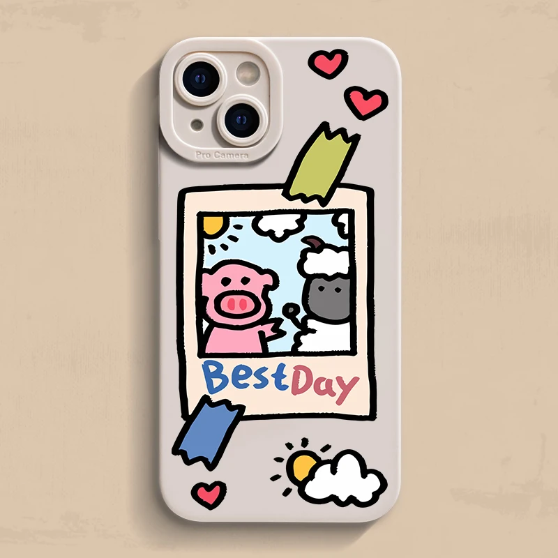 Niedliche Schwein-Schaf-Foto-Cartoon-Handyhülle für iPhone 16 13 15 11 14 12 Pro Max 16E SE XR XS X 7 8 Plus 16Pro Weiche TPU Matte Hülle – Detail 4