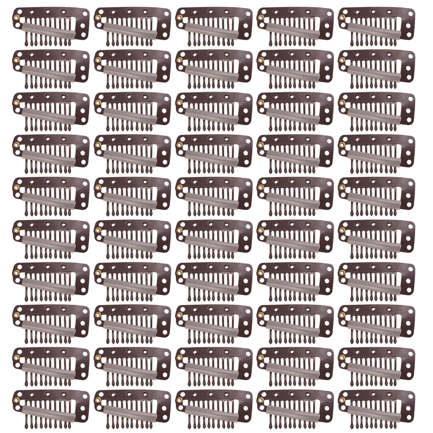 50pcs Hair Clips 36mm 10 teeth Metal Snap Wig Comb Clips with Rubber back DIY Clip for Hair Extensions(Black/Dark Brown)