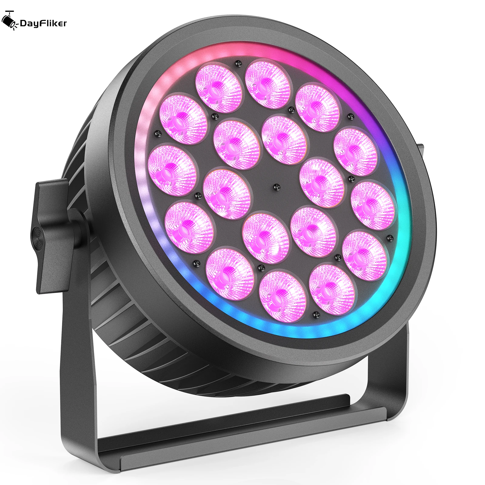 

Светодиодный прожектор DayFlicker 200W 18-LED RGBW с RGB-кольцом, 16,7 млн цветов, 35 программ, DMX512 для DJ, клубов, баров, свадеб, Хэллоуина
