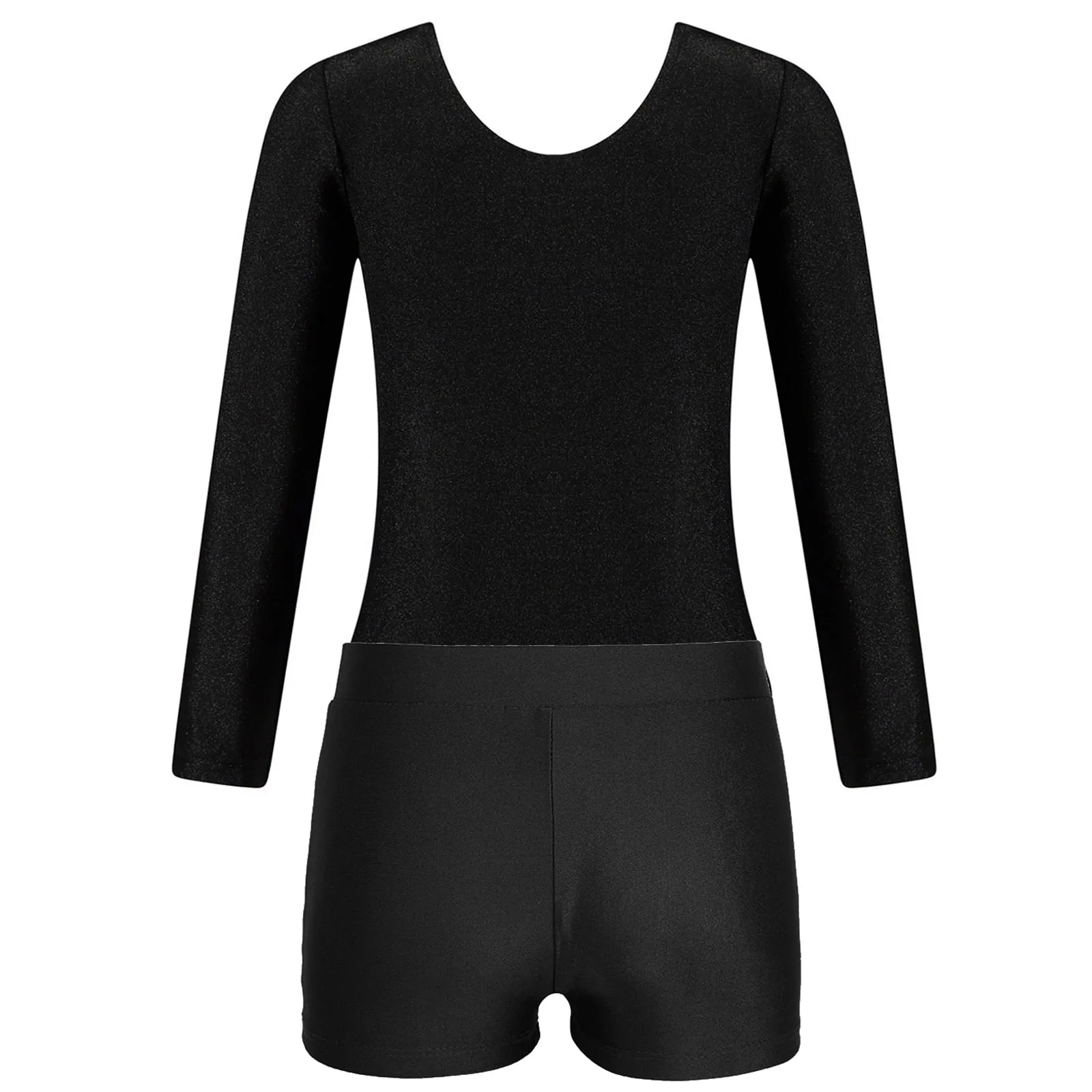 Collant manga comprida feminino com strass brilhante retalhos, bodysuit ginástica, performance de dança, traje de competição com shorts, crianças