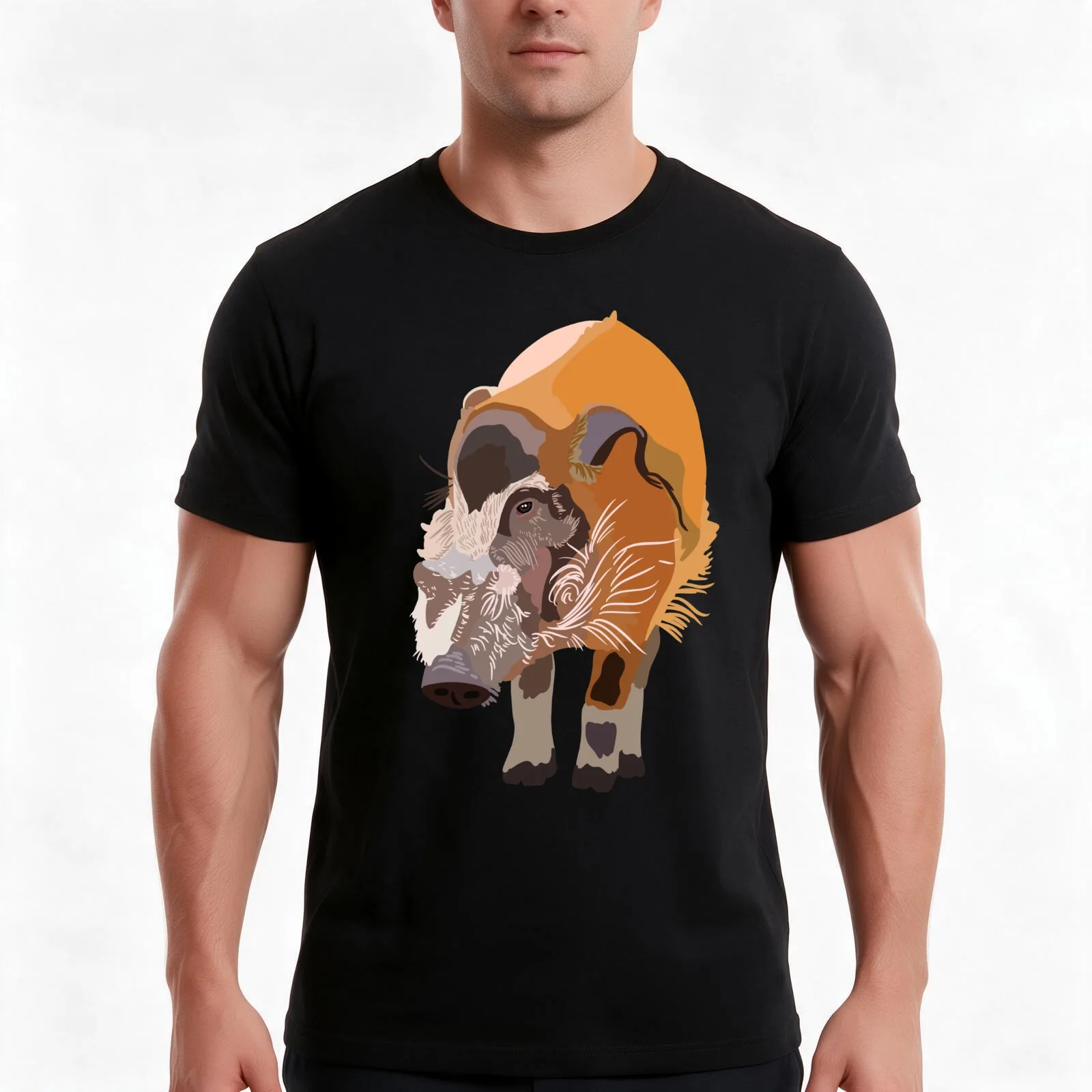 R is for Red river hog T-Shirt, Summer Casual Cotton Tee, Oversized Streetwear Tops, Vintage Graphic Print, Unisex Men Women