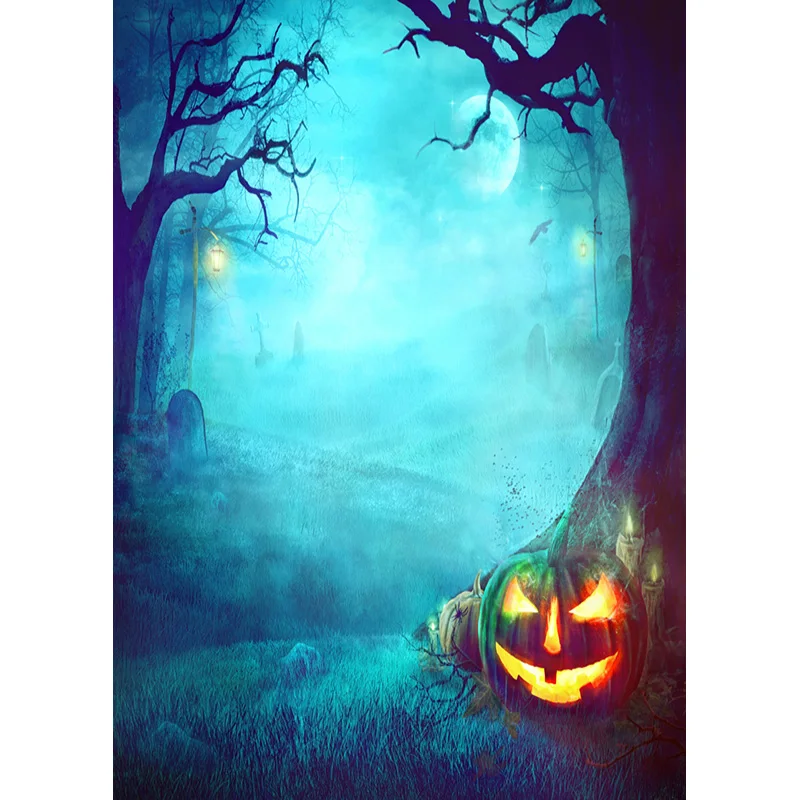 Fondo de Halloween para fotografía de bebé, farol, calabaza, castillo, bosque, Luna, lápida, accesorios de estudio fotográfico, 1911 CXZM-52