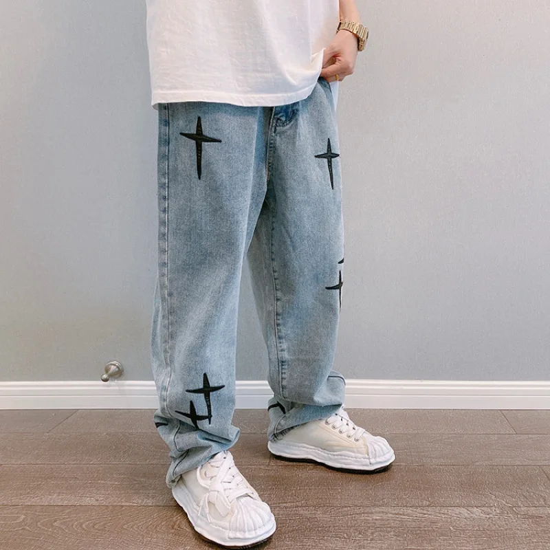 Wide Leg Cargo Pants 2023 Streetwear Baggy men Jeans Spring Autumn Men Korean Fashion Loose Straight Male Brand Clothing Black