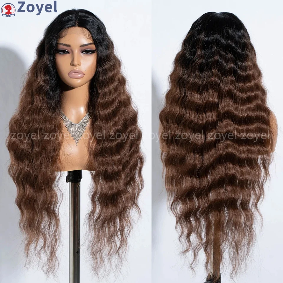 

Synthetic Lace Wig Long Deep Wavy Ombre Blonde Brown Lace Wigs For Black Women Heat Resistant Cosplay Wigs