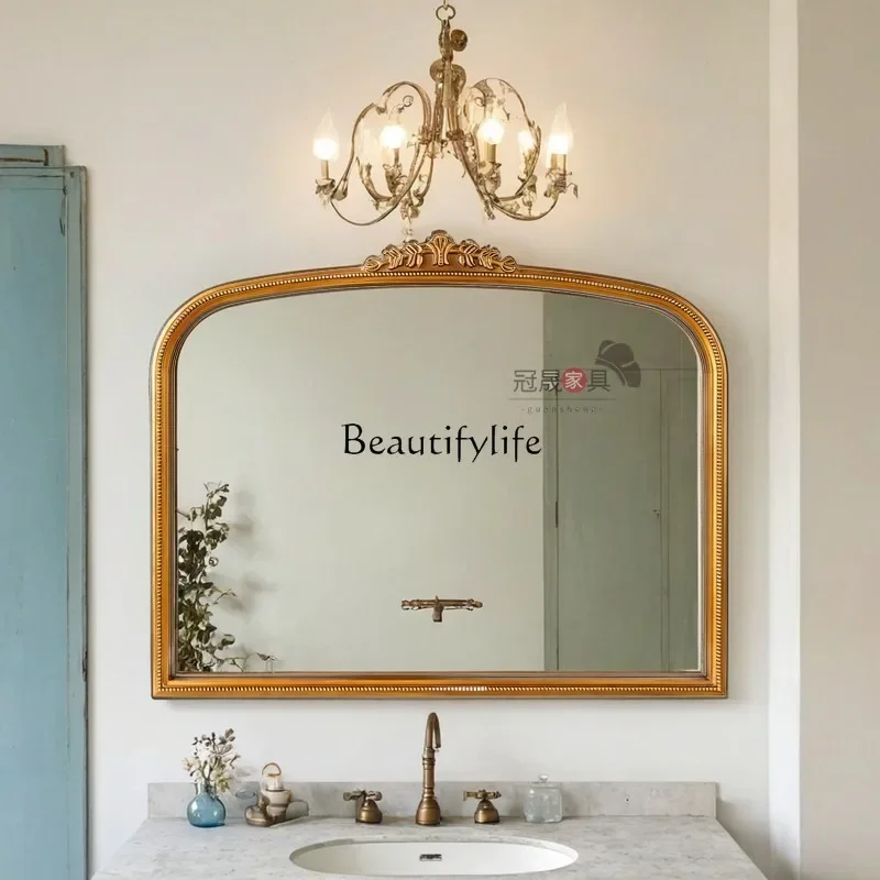 02ls 18European retro bathroom mirror wall-mounted toilet washstand arched mirror