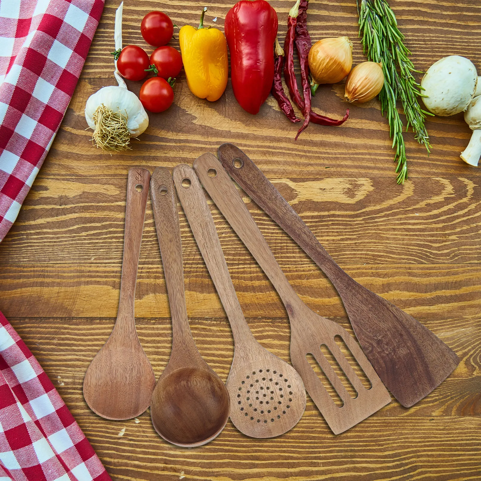 

1Set Natural Wooden Cooking Utensils Set Nonstick Cookware Safe Heat-Resistant Kitchen Tools Includes Spoons Spatulas Large Soup