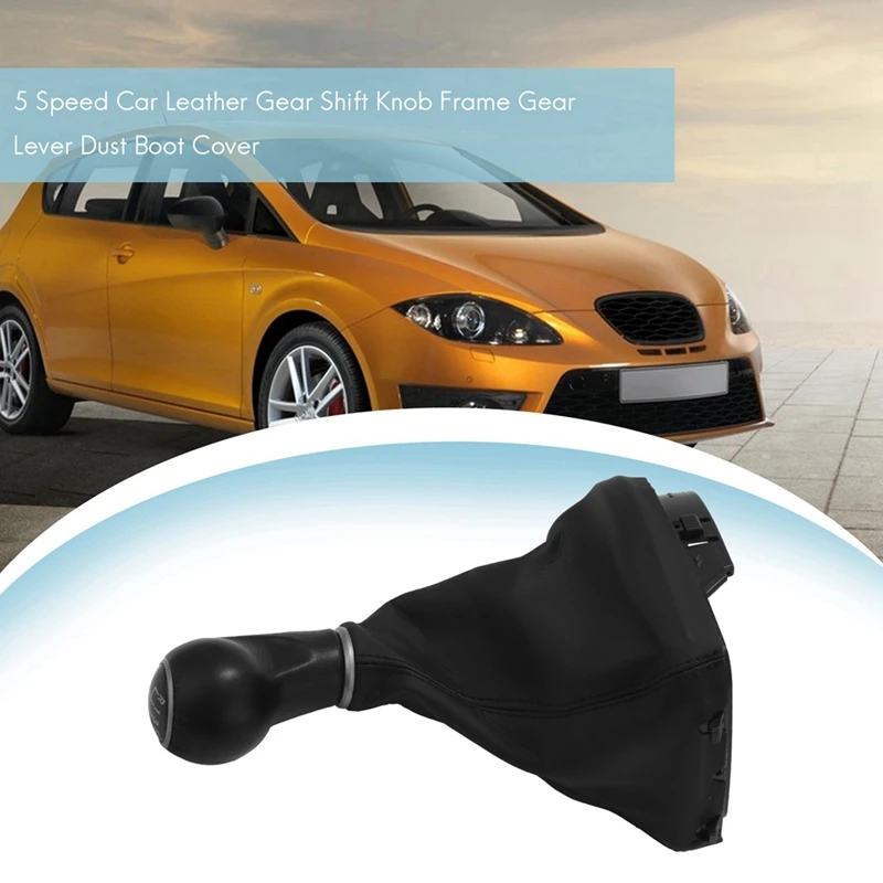 2PCS 5 Speed Car Leather Gear Shift Knob Frame Gear Lever Dust Boot Cover For Seat Leon II/Toledo III Altea XL Accessories