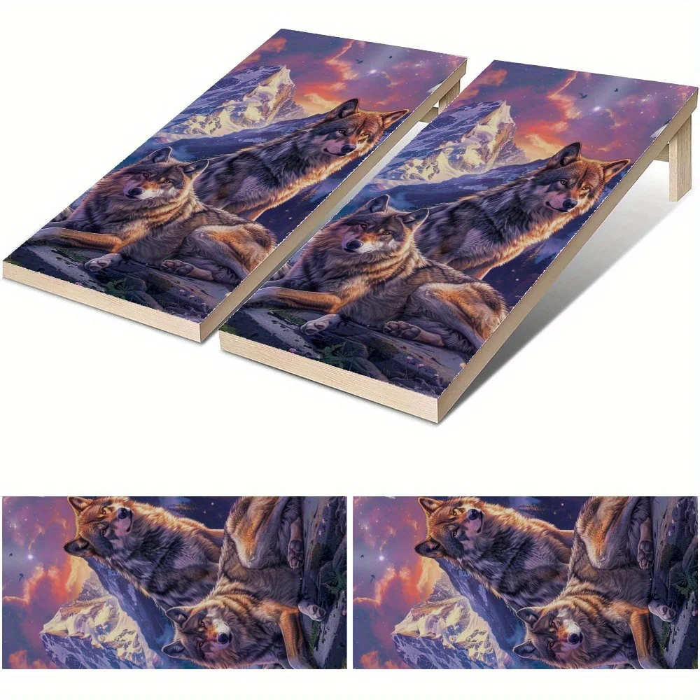 

Mountain Range Wolf Shadow Waterproof Cornhole Board Vinyl Wraps, PVC Outdoor Game Board Design, Perfect for Sports & Leisure Ac