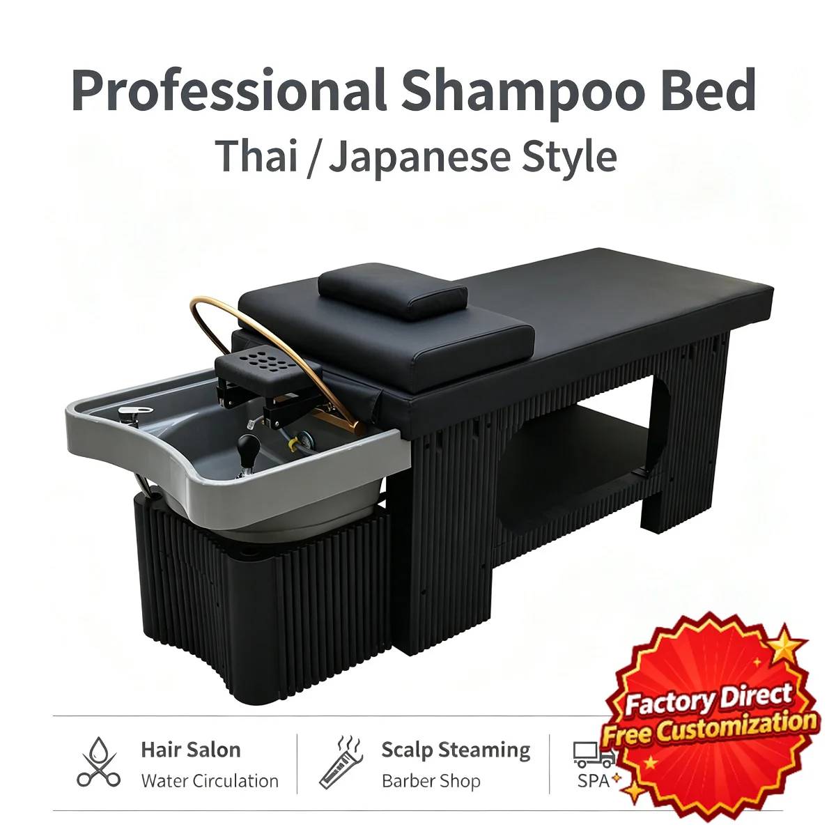 Thai Shampoo Bed With Fumigation Hood Water Circulation Ring Shower Head Spa Massage Bed For Beauty Hair Salon