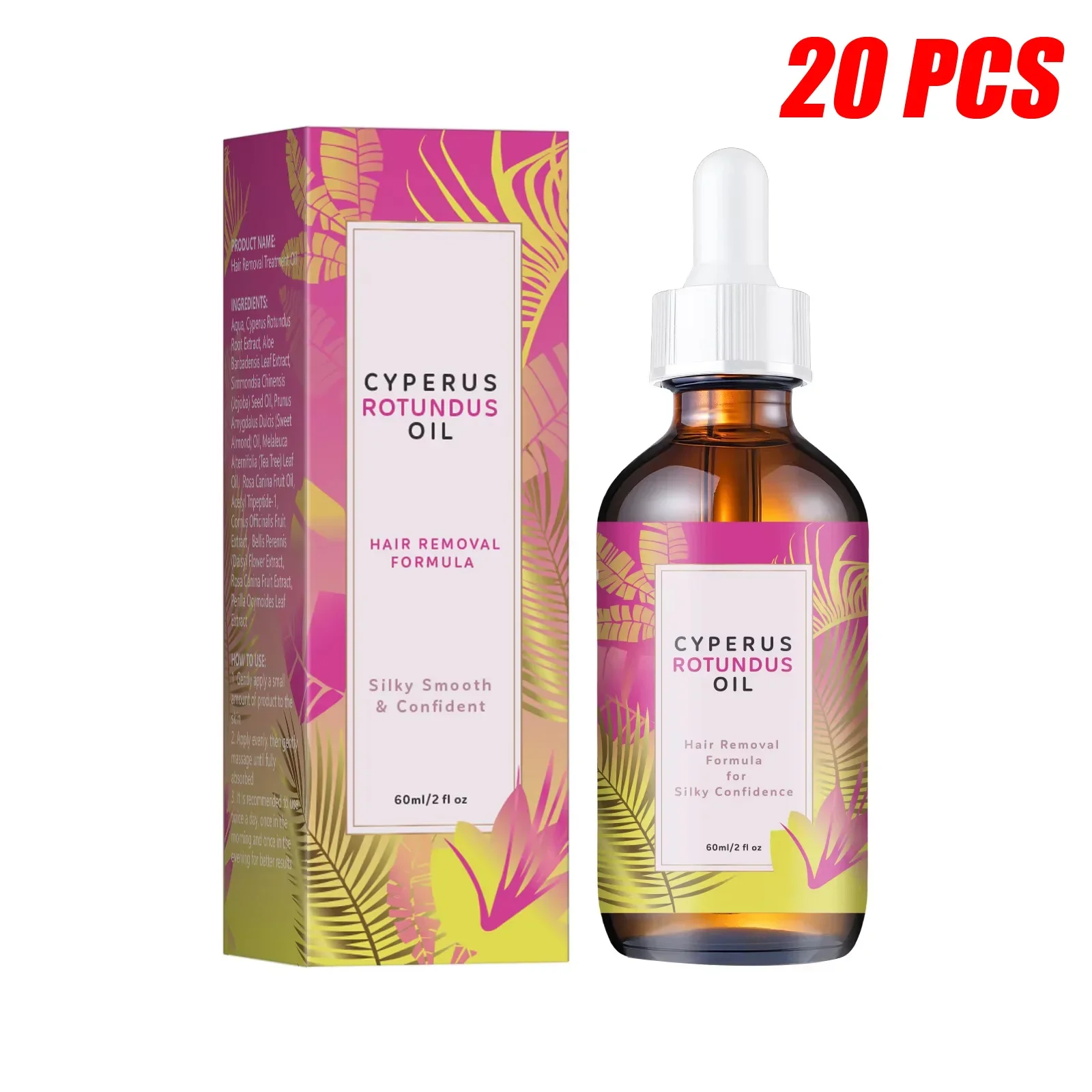 20 pcs Botanical Hair Minimizing Body Oil 60ml - Jojoba & Almond Blend Gently Slows Hair Growth & Smooths All Skin Types.