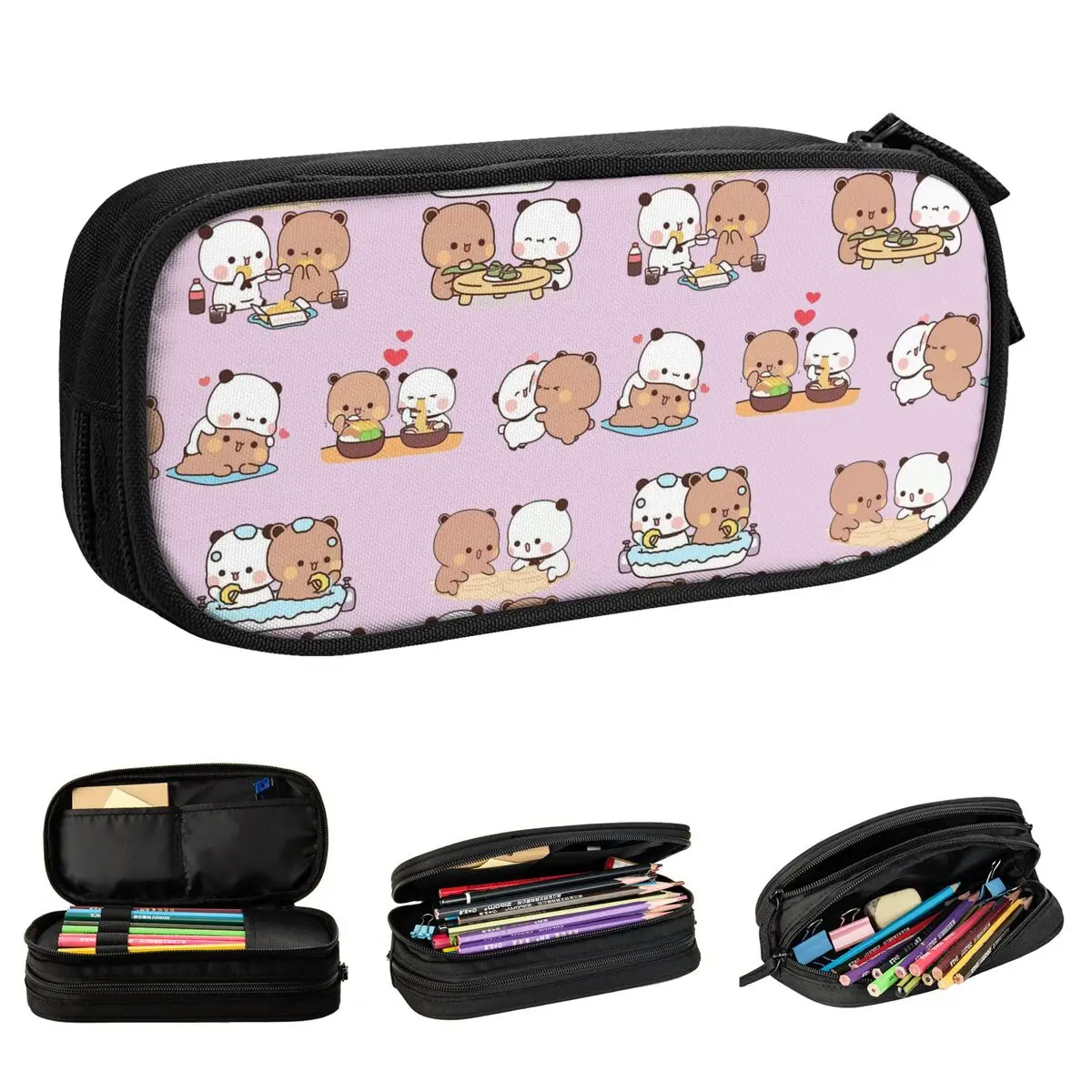 Large-capacity Pen Box Peach And Goma Mochi Cat Merch Double Layer Pencil Case Stationery Women Makeup Bag Birthday Gift