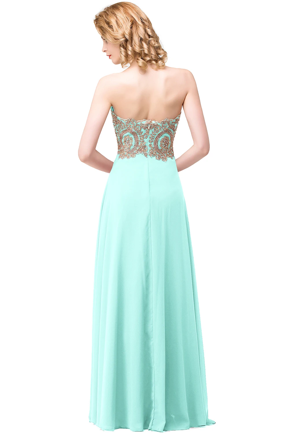 BABYONLINE Mint Green Bridesmaid Dresses Maxi Floor Length Mermaid Gown Elegant Gold Appliqué Bodice Chiffon Skirt Wedding Party