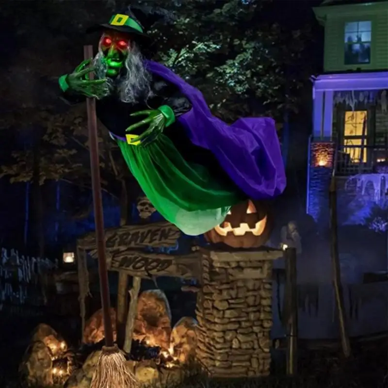 Floating Witch Spooky Realistic Halloween Witch Decor Large Halloween Decorations Animatronics 6ft Scary Props for Front Porch