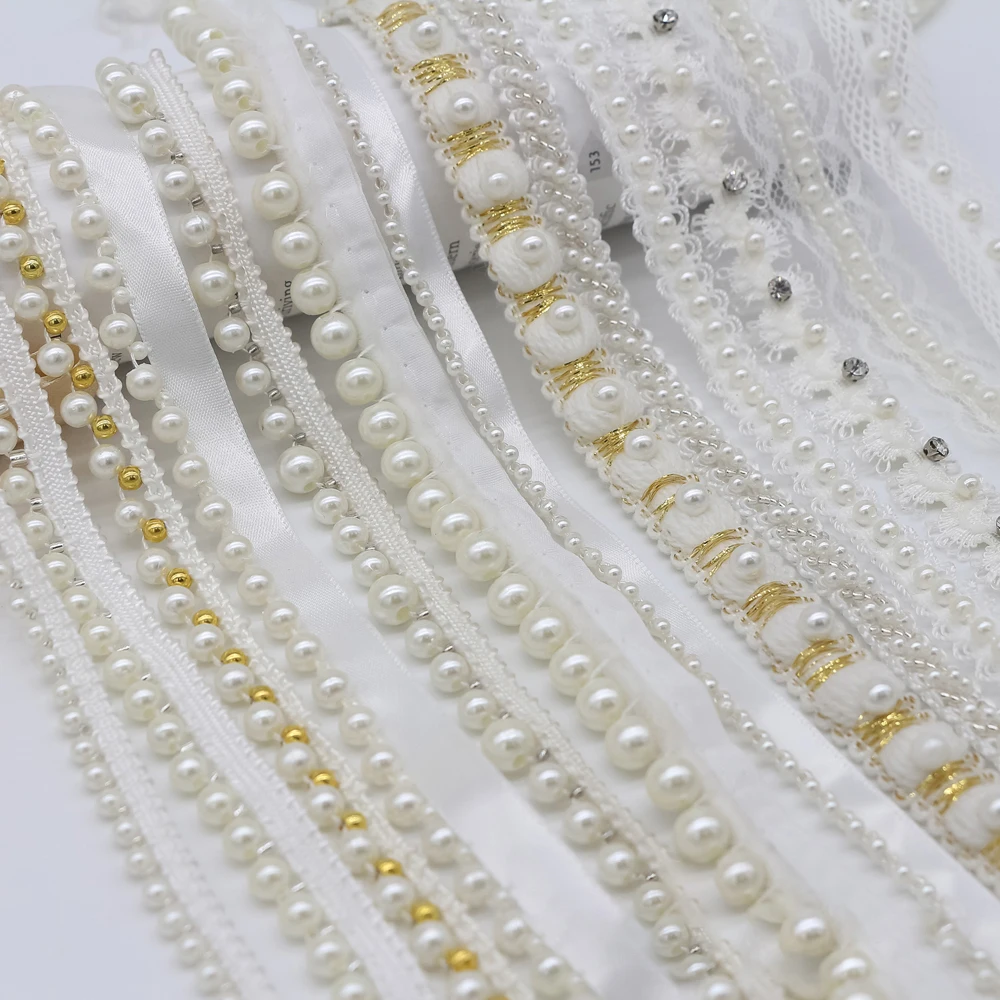 Handmade Beaded Lace Trim Single-Sided Pearl Trim Ribbon For Clothing Collar And Cuffs Diy Craft Supplies Sewing Supplies