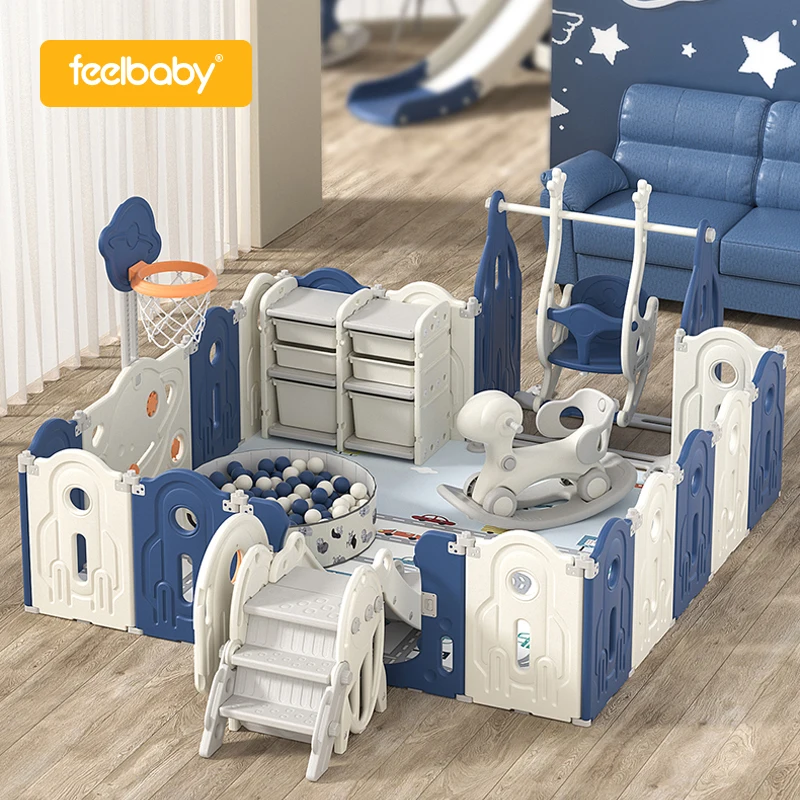

Портативный игровой центр Feelbaby: высококачественный, экологичный, безопасный, регулируемый пластиковый манеж для дома, улицы и спальни