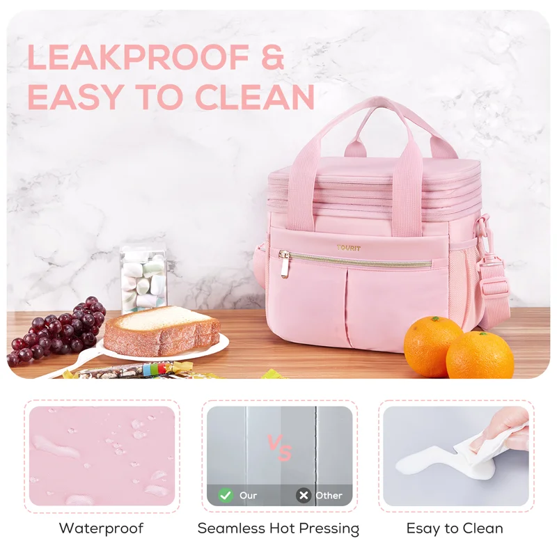 Lunch Bag for Women Men Double Deck Insulated Lunch Box Expandable Leakproof Reusable Lunch Cooler Bag for Work, Office, Picnic