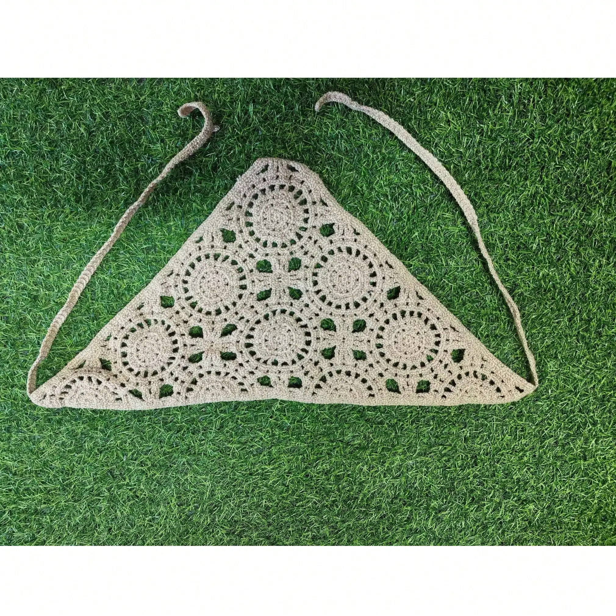 

Floral Crochet Triangle Headband For Women Breathable Retro Daisy Hair Accessory Scarf Bandana