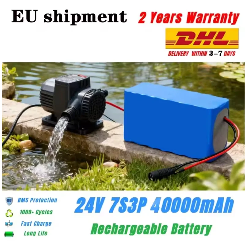 Batteria ricaricabile ad alte prestazioni, 24V, 40Ah, configurazione 7S3P, celle 18650, sistema BMS intelligente, ideale per auto giocattolo e sedie a rotelle.