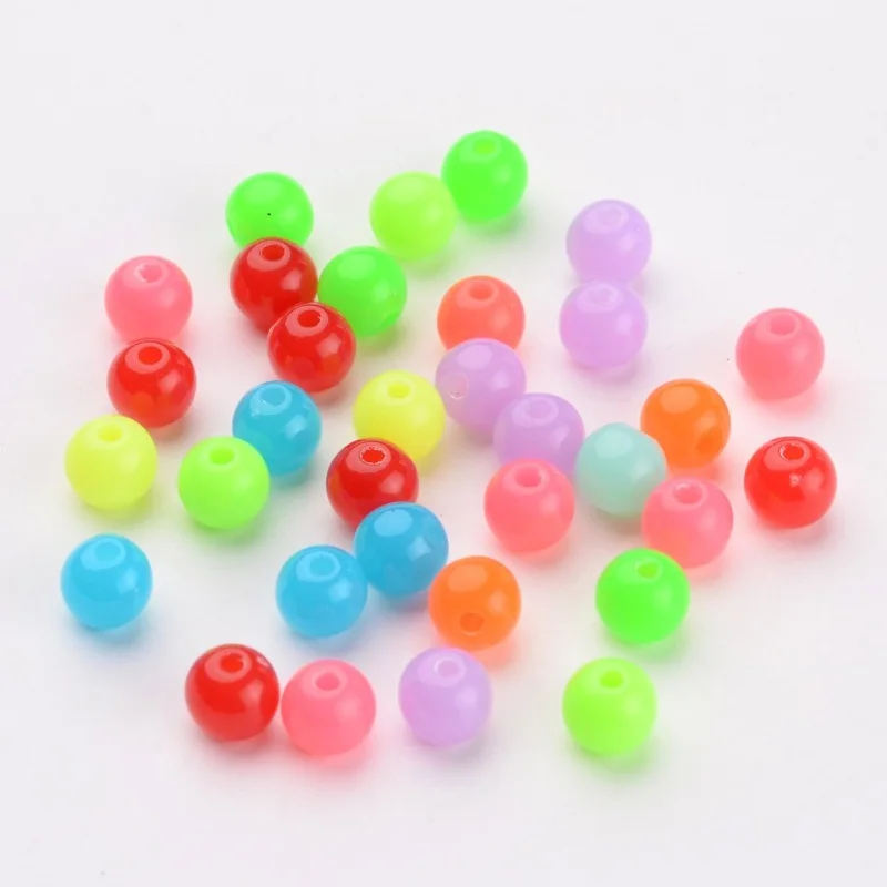 200pcs Fluorescent Acrylic Beads  Round  Mixed Color  6mm  Hole: 1.5mm