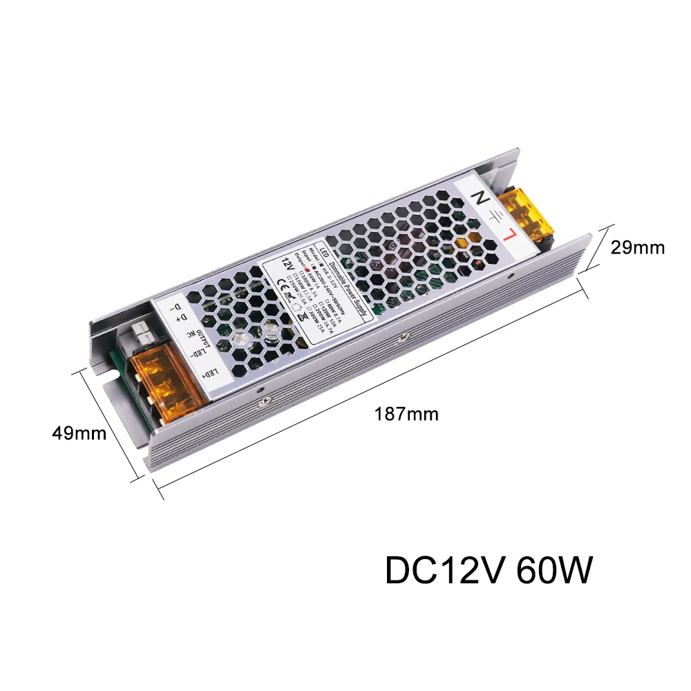 Imagem -02 - Dimmable Led Driver Fonte de Alimentação Transformadores de Iluminação ac 200v240v para dc 12 v 24v 60w 100w 150w 200w 250w