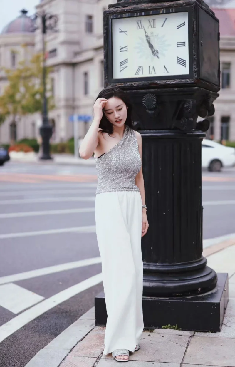 LIBIELIY New Fashion Asymmetric Design Sense Bead Girly Top Christmas Holiday Sexy Hot Girl Off-shoulder Jacket