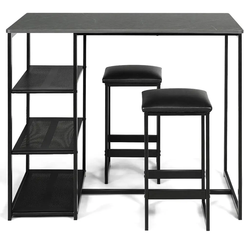

Компактный обеденный набор на 2 стула с мраморным столом и металлическими полками, стильный кухонный стол для барной стойки