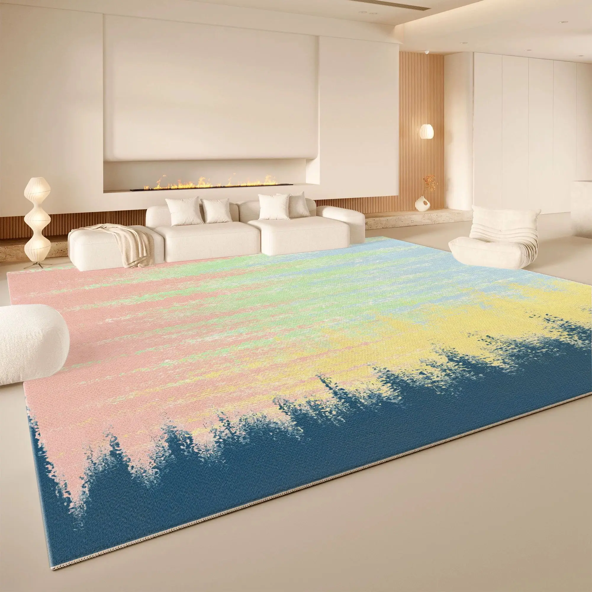 VIKAMA Multicolor Diagonal Stripe Area Rug Non Slip Washable Living Room Carpet Modern Minimalist Home Decor Floor Rug
