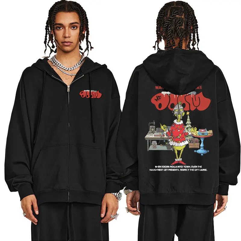 

Rapper Mf Doom Waiting for Christmas Print Zipper Hoodie Man Fleece Cotton Zip Up Sweatshirt Men Hip Hop Oversized Zip Up Jacket