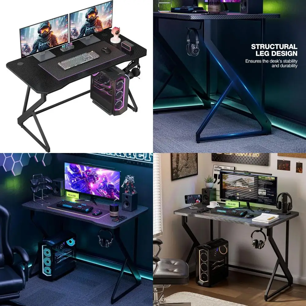 مكتب ألعاب من ألياف الكربون 40 على شكل حرف Z مع خطاف لسماعة الرأس لألعاب الكمبيوتر ومحطة العمل #1