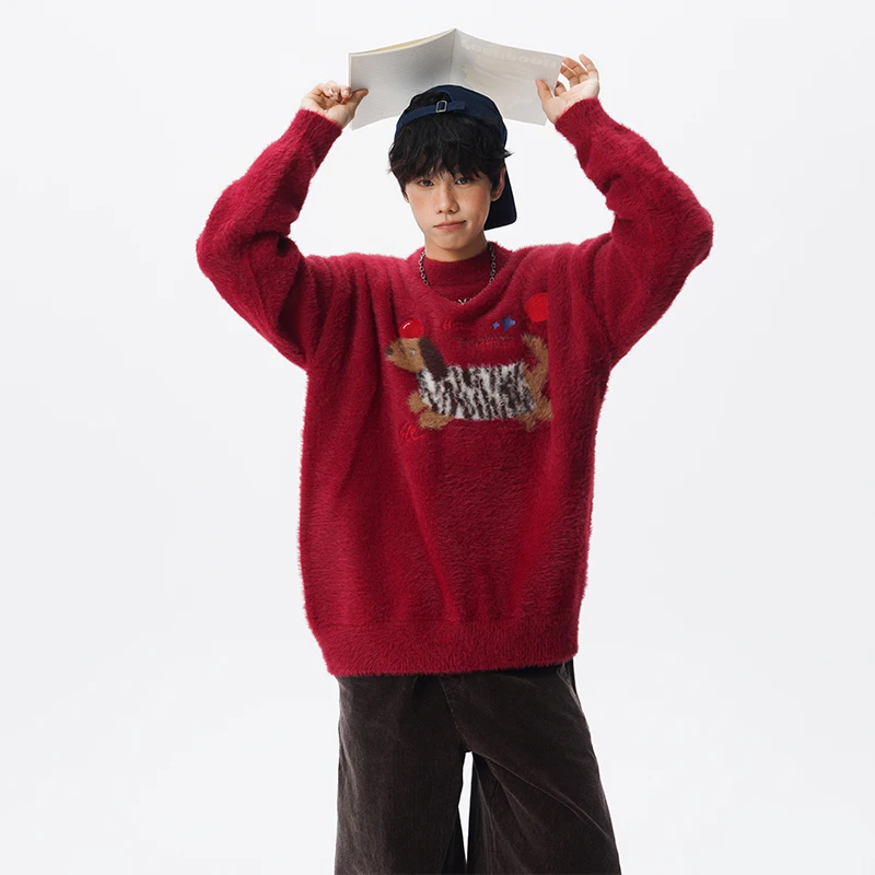 Luzhen moda bonito dos desenhos animados padrão de alta qualidade lã malha pulôver masculino original 2025 inverno elegante bonito camisola jy4415