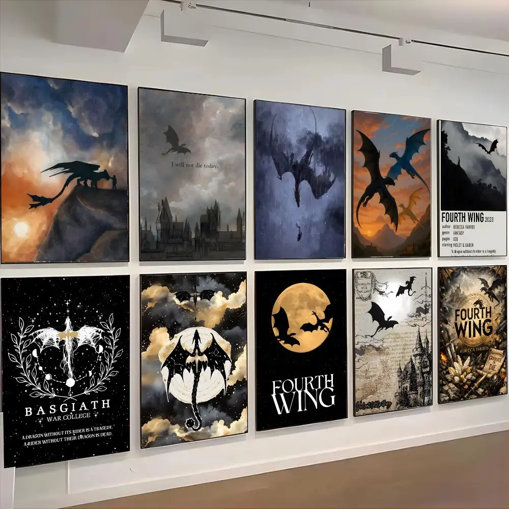 Fourth Wing Novel Dragon Fantasy Poster Living Room Bedroom Party Bar Decor Moisture-proof Art Wall Painting